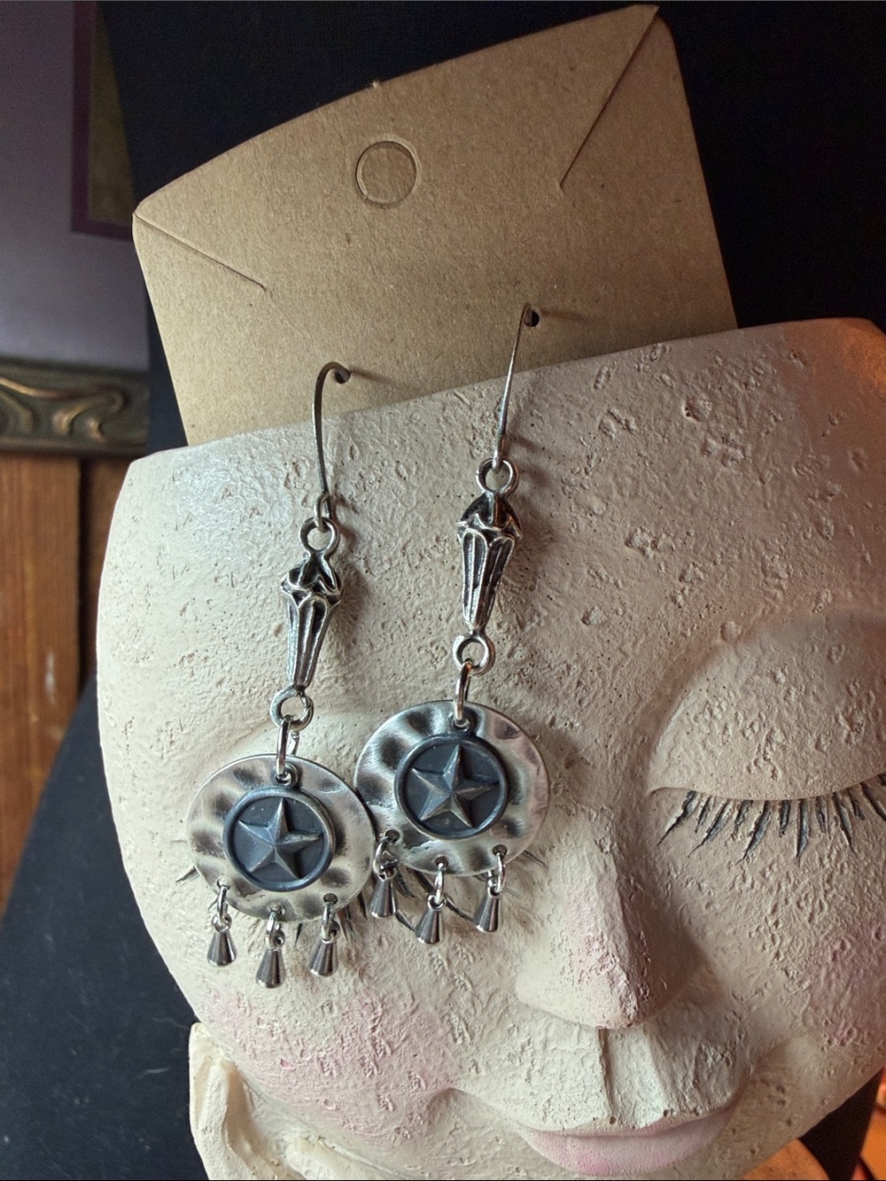 Silver Star Dangle Earrings - Silver